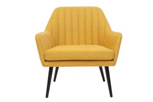 Fauteuil design en tissu effet velours texturé jaune moutarde et métal noir GASTON