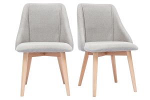 Chaises scandinaves en tissu effet velours texturé gris clair et bois clair (lot de 2) HIGGINS
