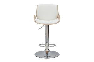 Tabouret de bar relevable blanc et bois clair VESPER