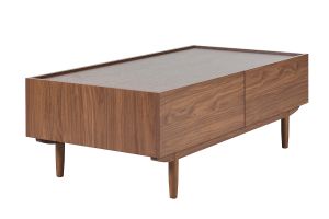 Table basse rectangulaire avec rangements 2 tiroirs finition bois foncé noyer L120 cm SANAA