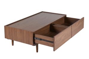 Table basse rectangulaire avec rangements 2 tiroirs finition bois foncé noyer L120 cm SANAA
