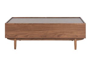 Table basse rectangulaire avec rangements 2 tiroirs finition bois foncé noyer L120 cm SANAA