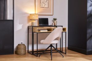 Console bureau d'appoint avec rangements casiers en bois manguier massif et métal noir L100 cm YPKA