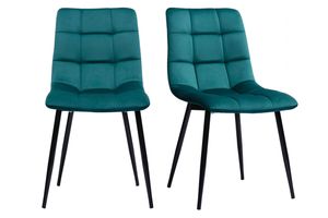Chaises design en tissu velours bleu canard et métal noir (lot de 2) MAXWELL