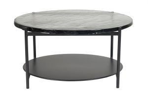 Table basse ronde avec double plateau en verre recyclé et métal noir D85 cm WELLE