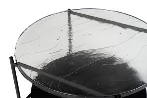 Table basse ronde avec double plateau en verre recyclé et métal noir D85 cm WELLE