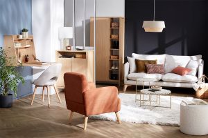 Bureau mural avec rangements scandinave bois clair chêne L78 cm GABIN