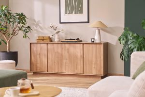 Buffet scandinave finition bois chêne 4 portes L180 cm COMO