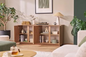 Buffet scandinave finition bois chêne 4 portes L180 cm COMO