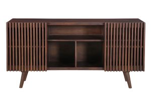 Buffet en manguier massif teinté bois foncé 2 portes coulissantes L140 cm ALBA