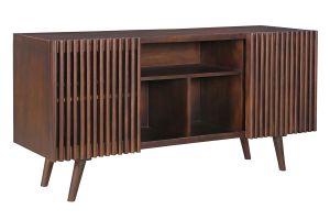 Buffet en manguier massif teinté bois foncé 2 portes coulissantes L140 cm ALBA