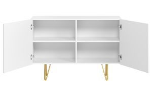 Buffet design gravé blanc mat et métal doré 2 portes L107 cm OZEN