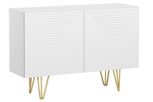 Buffet design gravé blanc mat et métal doré 2 portes L107 cm OZEN