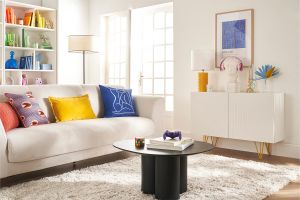 Buffet design gravé blanc mat et métal doré 2 portes L107 cm OZEN