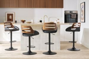 Tabouret de bar relevable design noir et noyer PERNIK
