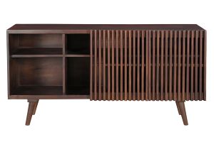 Buffet en manguier massif teinté bois foncé 2 portes coulissantes L140 cm ALBA