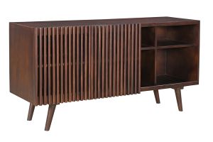 Buffet en manguier massif teinté bois foncé 2 portes coulissantes L140 cm ALBA