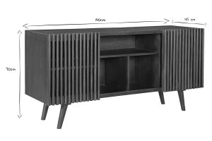Buffet en manguier massif teinté bois foncé 2 portes coulissantes L140 cm ALBA