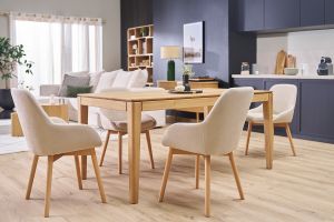 Fauteuils scandinaves en tissu effet velours beige et bois clair massif (lot de 2) HOLO