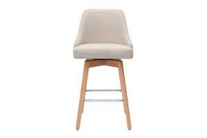 Tabourets de bar scandinaves pivotants 360° en tissu beige et bois hêtre massif H65 cm (lot de 2) HASTA