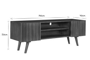 Meuble TV en manguier massif teinté bois foncé avec portes coulissantes L140 cm ALBA