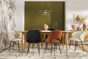 Chaises vintage en tissu effet velours texturé terre brûlée et métal noir (lot de 2) COSETTE
