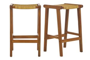 Barhocker aus massivem Teakholz und Rattangeflecht H65 cm (2er-Set) GAWA