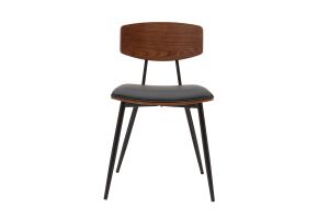 Chaises vintage en bois foncé noyer assises noires et métal noir (lot de 2) JOLINE