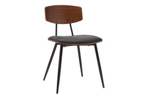 Chaises vintage en bois foncé noyer assises noires et métal noir (lot de 2) JOLINE