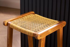 Barhocker aus massivem Teakholz und Rattangeflecht H65 cm (2er-Set) GAWA