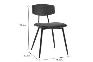 Chaises vintage en bois foncé noyer assises noires et métal noir (lot de 2) JOLINE