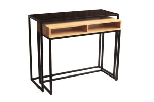 Console bureau d'appoint avec rangements casiers en bois manguier massif et métal noir L100 cm YPKA
