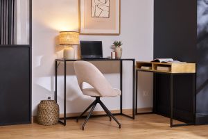 Console bureau d'appoint avec rangements casiers en bois manguier massif et métal noir L100 cm YPKA