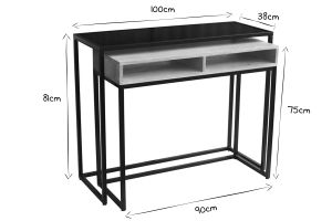 Console bureau d'appoint avec rangements casiers en bois manguier massif et métal noir L100 cm YPKA