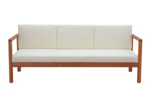 Canapé de jardin 3 places en bois massif et coussins déhoussables beige naturel L190 cm AKIS