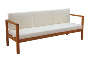 Canapé de jardin 3 places en bois massif et coussins déhoussables beige naturel L190 cm AKIS