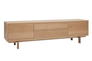 Meuble TV scandinave bois clair chêne 2 portes 2 tiroirs L180cm SID