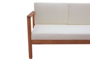 Canapé de jardin 3 places en bois massif et coussins déhoussables beige naturel L190 cm AKIS