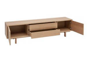 Meuble TV scandinave bois clair chêne 2 portes 2 tiroirs L180cm SID