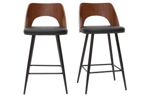 Tabourets de bar design noirs et noyer H66.5 (lot de 2) FALCOM