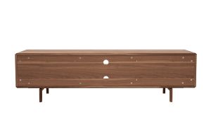 Meuble TV en bois foncé noyer 1 porte 2 tiroirs L180 cm SUVA