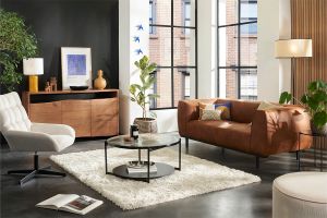 Table basse ronde avec double plateau en verre recyclé et métal noir D85 cm WELLE
