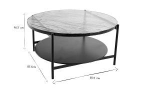 Table basse ronde avec double plateau en verre recyclé et métal noir D85 cm WELLE