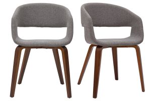 Sedie design in tessuto grigio chiaro e base in legno scuro (set di 2) SLAM
