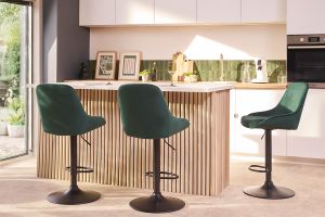 Tabourets de bar design réglables en tissu velours taupe et métal noir 360° (lot de 2) HOLO