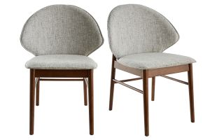 Chaises vintage en tissu gris clair et bois foncé (lot de 2) SPIKE