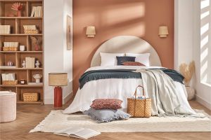 Tête de lit ronde en tissu beige L160 cm NAOMY