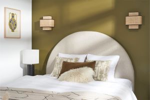 Tête de lit ronde en tissu beige L160 cm NAOMY