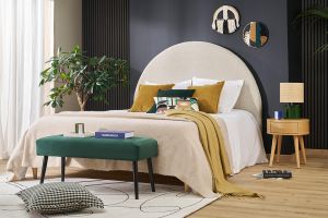 Tête de lit ronde en tissu beige L160 cm NAOMY