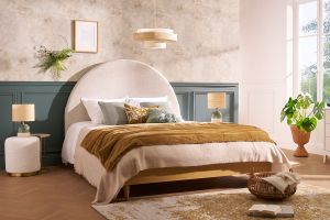 Tête de lit ronde en tissu beige L160 cm NAOMY